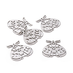 Stainless Steel Color 201 Stainless Steel Pendants, Laser Cut, Beetle, Stainless Steel Color, 28.5x30x1mm, Hole: 1.5mm