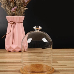 Diamond Clear Glass Dome Cover, Decorative Display Case, Cloche Bell Jar Terrarium with Bamboo Base, Diamond Pattern, 90x130mm