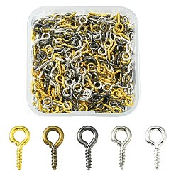 Mixed Color 500Pcs Iron Screw Eye Pin Peg Bails, For Half Drilled Beads, Mixed Color, 10x5x1.2mm, Hole: 2.8mm