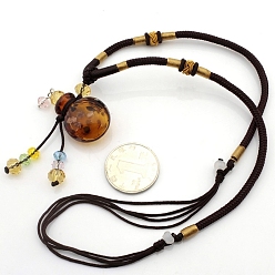 Coconut Brown Lampwork Perfume Bottle Necklaces with Ropes, Coconut Brown, 20.47~27.17 inch(52~69cm), Capacity: 1ml(0.03fl. oz)