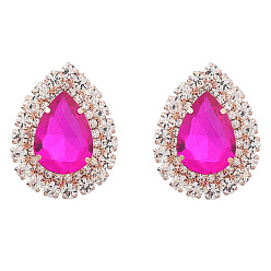 Rose pink Sparkling Crystal Drop Earrings for Women, Exaggerated Alloy Diamond Studs with Glass Gems