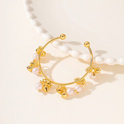 Раковина Браслет-манжета из жемчуга с золотым элементом в виде колокольчика для ежедневной женской вечеринки, внутренний диаметр: 2 дюйм (5 см)