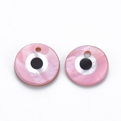 Pink Шармы с пресноводными ракушками и принтом, плоские круглые с сглаза, розовые, 12~13x1.5~3 мм, отверстие : 1.5~1.8 мм