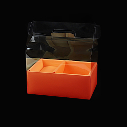 Orange Plastic & Paper Transparent Carrying Flower Gift Box, with 2 Compartment, for Bakery Cake Cupcake Packing, Rectangle, Orange, 265x185x300mm