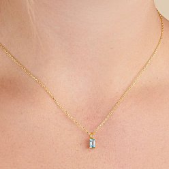 Light Sky Blue Birthstone Style Cubic Zirconia Rectangle Pendant Necklaces, Golden Titanium Steel Necklace, Light Sky Blue, 15.75 inch(40cm)