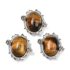 Тигровый глаз Натуральный тигровый глаз овал с цветочными многорядными звеньями, Латунные коннекторы, платина, стойки покрытие, 23.5x23.5x11 мм, отверстие : 2 мм