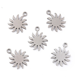 Stainless Steel Color 201 Stainless Steel Pendants, Sun, Stainless Steel Color, 16x12.5x1mm, Hole: 1.6mm