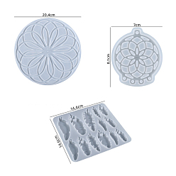 White Feather & Flower Pendant DIY Wind Chime Silicone Molds, Resin Casting Molds, For UV Resin, Epoxy Resin Jewelry Making, White, 81~204x70~204x5.6~7mm