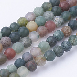 Indian Agate Natural Indian Agate Bead Strands, Round, Frosted, 4~4.5mm, Hole: 1mm, about 85~90pcs/strand, 14.9 inch(38cm)