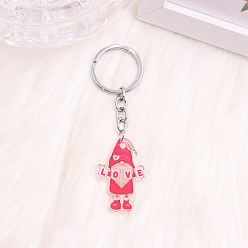 Gnome Valentine's Day Themed Acrylic Pendant Keychains, with Stainless Steel Finding, Gnome, 10cm, Pendant: 42x24mm
