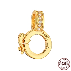 Real 18K Gold Plated 925 Sterling Silver Micro Pave Clear Cubic Zirconia Twister Clasps, with S925 Stamp, Ring, Real 18K Gold Plated, 15x10x5mm, Hole: 4.5x3.3mm, Inner Diameter: 5.5mm