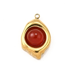 Красный Агат 304 нержавеющая сталь с натуральными сердоликами подвески овальные, ионное покрытие (ip), 21x13.5x6.5 мм, отверстие : 1.5 мм