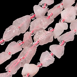 Rose Quartz Natural Rose Quartz Beads Strands, Raw Rough, Nuggets, with Seed Beads, 8~19x7~10x6~8mm, Hole: 1mm, about 28~30pcs/strand, 15.16''(38.5cm)~15.94''(40.5cm)