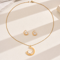  Элегантный 201 комплект украшений из нержавеющей стали для ежедневного ношения, серьги-гвоздики и ожерелья с подвесками в виде луны и звезды для женщин, золотые