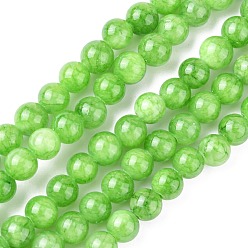 Vert Clair Perles Mashan naturel rondes de jade brins, teint, vert clair, 6mm, Trou: 1mm, Environ 69 pcs/chapelet, 15.7 pouce