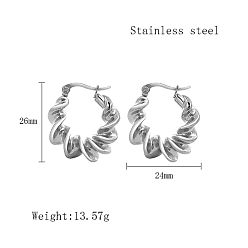 Twist Stainless Steel Hoop Earrings for Women, Stainless Steel Color, Twist, 26x24mm