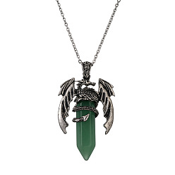 CN000510 Green Dongling Stainless Steel Chain Медный кулон в форме дракона с натуральным хрустальным камнем на колье из нержавеющей стали