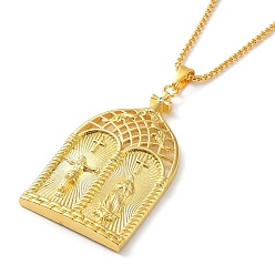 Golden Alloy with Rhinestone Pendant Necklace, Arch with Jesus & Virgin Mary Pattern, Golden, 23.74 inch(60.3cm)