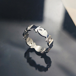 Нержавеющая Сталь Цвет 304 Кольца для женщин из нержавеющей стали с кристаллами и стразами, рыба, цвет нержавеющей стали, размер США 7 (17.3 мм)