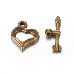 Antique Bronze Tibetan Style Heart Toggle Clasps, Lead Free and Cadmium Free, Antique Bronze, 16x13mm, Hole: 1mm