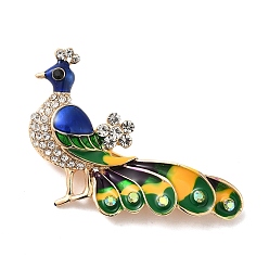 Peacock Alloy Crystal Rhinestone Brooch, Bird Enamel Pins, for Backpack Clothes, Peacock, 37x47x12.5mm, hole: 4.5x4mm