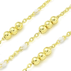 Белый Цепочка из латунных эмалевых круглых бусин, пайки, с катушкой, долговечный, без кадмия и без свинца, реальный 18 k позолоченный, белые, 12x3.5 мм