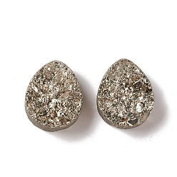 Druzy Agate Electroplate Natural Druzy Agate Cabochons, Imitation Pyrite, Teardrop, 12x10x5~6mm