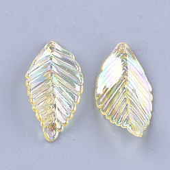 Champagne Yellow Transparent Acrylic Pendants, AB Color, Leaf, Champagne Yellow, 35x18.5x6.5mm, Hole: 1.6mm, about 600pcs/500g
