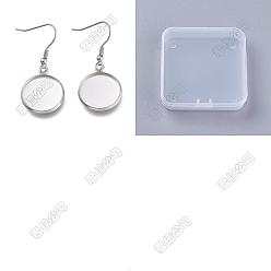 Stainless Steel Color 60Pcs 304 Stainless Steel Earring Hooks, with Blank Pendant Trays, Flat Round Setting for Cabochon, Stainless Steel Color, 40mm, Tray: 16mm, 20 Gauge, Pin: 0.8mm