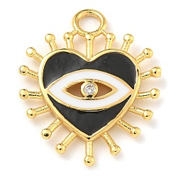 Черный Покрытие стойки латунь микро паве прозрачный кубический цирконий с эмалевыми подвесками, долговечный, без свинца и без кадмия, реальный 18 k позолоченный, сердце прелести, чёрные, 21.5x18x2 мм, отверстие : 2.5 мм