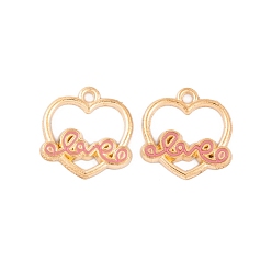 Фламинго Подвески из эмалевого сплава с покрытием из легкого золота, без кадмия и без свинца, сердце со словом любовь прелести, фламинго, 16x15.5x1.5 мм, отверстие : 2 мм