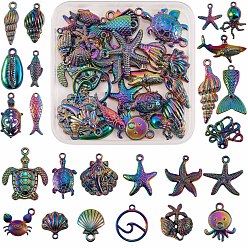Rainbow Color 24 Pcs Ocean Themed 316L Surgical Stainless Steel  Pendants, Mixed Shapes, Rainbow Color, 20~34x19~29mm