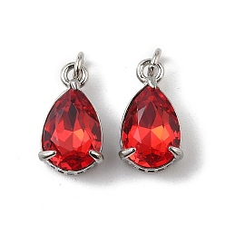 Красный Подвески из латуни с кубическим цирконием и стеклянным кристаллом, слеза, платина, стойки покрытие, долговечный, без свинца и без кадмия, с целью перехода в кольце, красные, 14x8x6.5 мм, отверстие : 2 мм