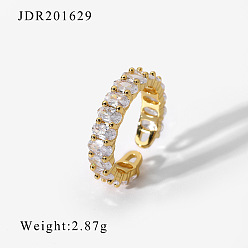 JDR201629 Geometric Design 18K Gold Plated Copper Ring with Zirconia Stones - Fashionable Retro Style Couple Rings for Women