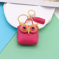 Cerise Cute Owl Imitation Leather Wallets, with Light Gold Keychian Clasps, Cerise, Wallet: 5.5x5.5cm