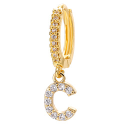 Letter C Clear Cubic Zirconia Initial Letter Dangle Hoop Earrings, Golden Brass Jewelry for Women, Letter.C, 22mm