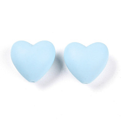 Светло-Голубой Пищевые экологически чистые силиконовые фокусные шарики, сердце, Небесно-голубой, 19x20x12 мм, отверстие : 2 мм