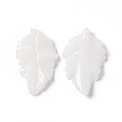White Jade Natural White Jade Pendants, Leaf Charms, 41.5x25~26x5mm, Hole: 0.8mm