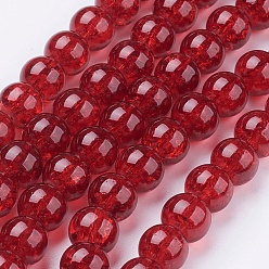 Dark Red Crackle Glass Beads Strands, Round, Dark Red, 12mm, Hole: 1.3~1.6mm, about 66pcs/strand, 31.4 inch