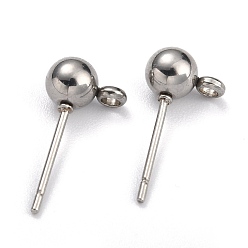 Stainless Steel Color 304 Stainless Steel Ball Post Stud Earring Findings, with Loop and 316 Surgical Stainless Steel Pin, Stainless Steel Color, 16x8x5mm, Hole: 1.6mm, Pin: 0.8mm