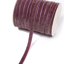 Old Rose Single Face Velvet Ribbons with Glitter Powder, Garment Accessories, Old Rose, 3/8 inch(10mm), 100 yards/roll