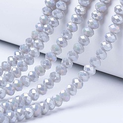Gainsboro Electroplate Glass Beads Strands, Opaque Solid Color, AB Color Plated, Faceted, Rondelle, Gainsboro, 4x3mm, Hole: 0.4mm, about 123~127pcs/strand, 16.5~16.9 inch(42~43cm)