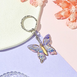 Средний Синий Шифер Акриловый брелок, с железной фурнитурой, бабочка, средний грифельно-синий, 7.3 см