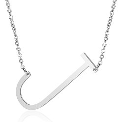 Letter J 201 Stainless Steel Initial Pendants Necklaces, with Cable Chains, Letter, Letter.J, 17.3~18.3 inch(44~46.5cm)x1.5mm, LetterJ: 37x20x1mm