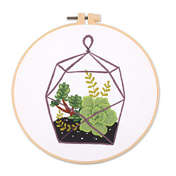 Flower DIY Embroidery Kits, Including Printed Cotton Fabric, Embroidery Thread & Needles, Imitation Bamboo Embroidery Hoop, Flower Pattern, Hoop: 20x20cm