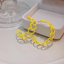 E0000-18 Yellow Heart Серьги-кольца С-образной формы с росписью макаронами в стиле ретро для женщин