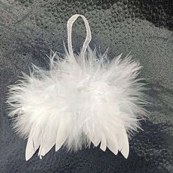 White Mini Doll Angel Wing Feather, with Polyester Rope, for DIY Moppet Makings Kids Photography Props Decorations Accessories, White, 100x80mm