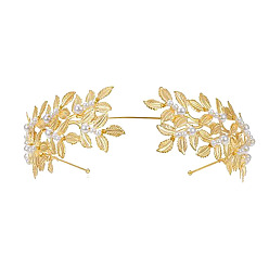 Golden leaf pearl headband Chic Metal Leaf Pearl Hair Comb with Music Note Arm Cuff Set for Stylish Western Bride