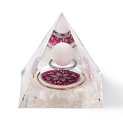 Quartz Rose Générateurs d'énergie de résine de pyramide d'orgonite, Reiki – copeaux de quartz rose naturel à l'intérieur, pour la décoration de la maison et du bureau, 60x60x59mm