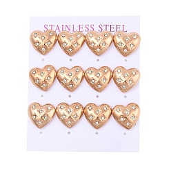 Розовое Золото Ионное покрытие (ip) 304 серьги-гвоздики в форме сердца из нержавеющей стали, с микро проложить четкого кубического циркония, розовое золото , 9.5x15 мм